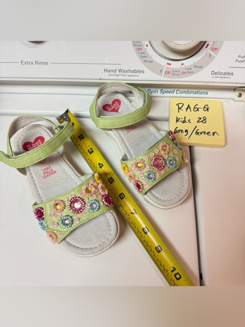 RAGG Kids 11 cute Light Green Floral Beaded Sandals with Ankle Strap leather